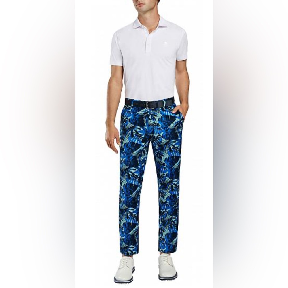 G/FORE Palm Leaf Printed Golf Pants, Fiji Blue with Palm Leaf Print, Size 34/32